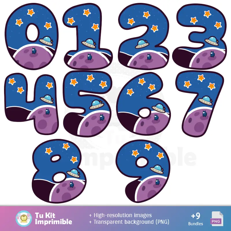 Números Temáticos | Fundos Among Us - Papel Digital para Decoração