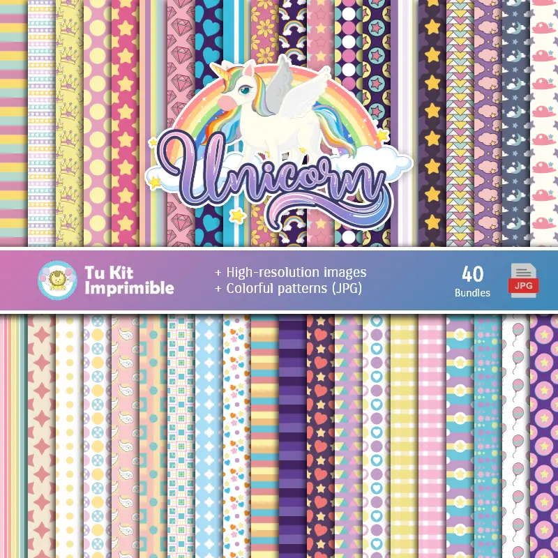 Unicorn Digital Paper Set - Fondamenti per Fiestas e Scrapbooking