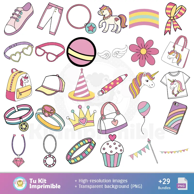 Accesorios | Modelli e texture Unicorn - Kit Scrapbook e Party