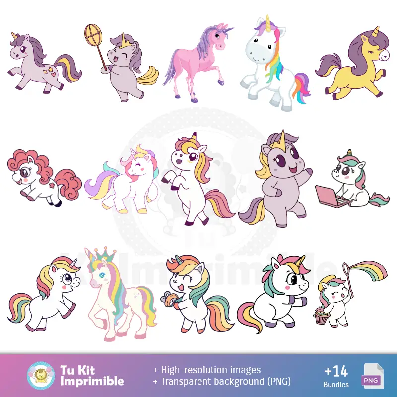 Personajes | Modelli e texture Unicorn - Kit Scrapbook e Party