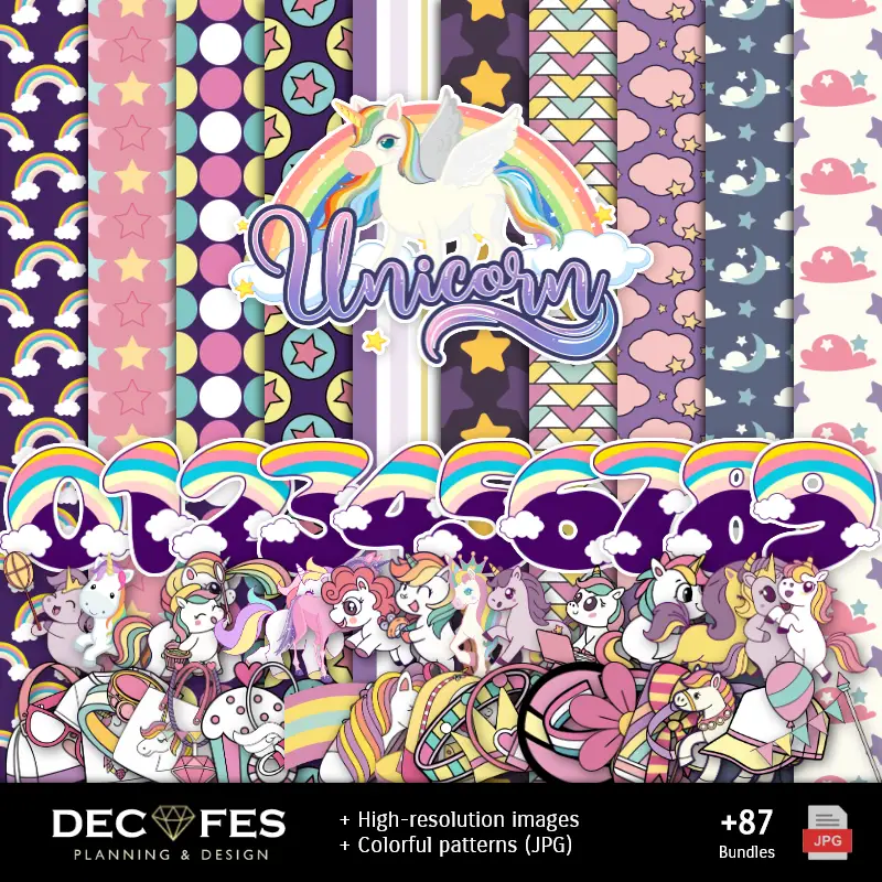 Unicorniosデジタルペーパー - ScrapbookとDIYに印刷可能