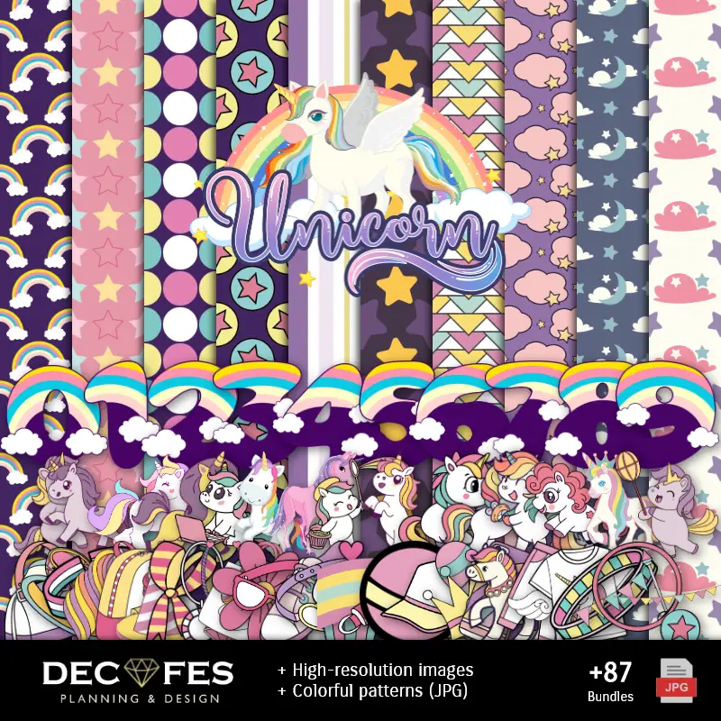 Papel Digital Unicornios - Imprimíveis para Scrapbook e DIY