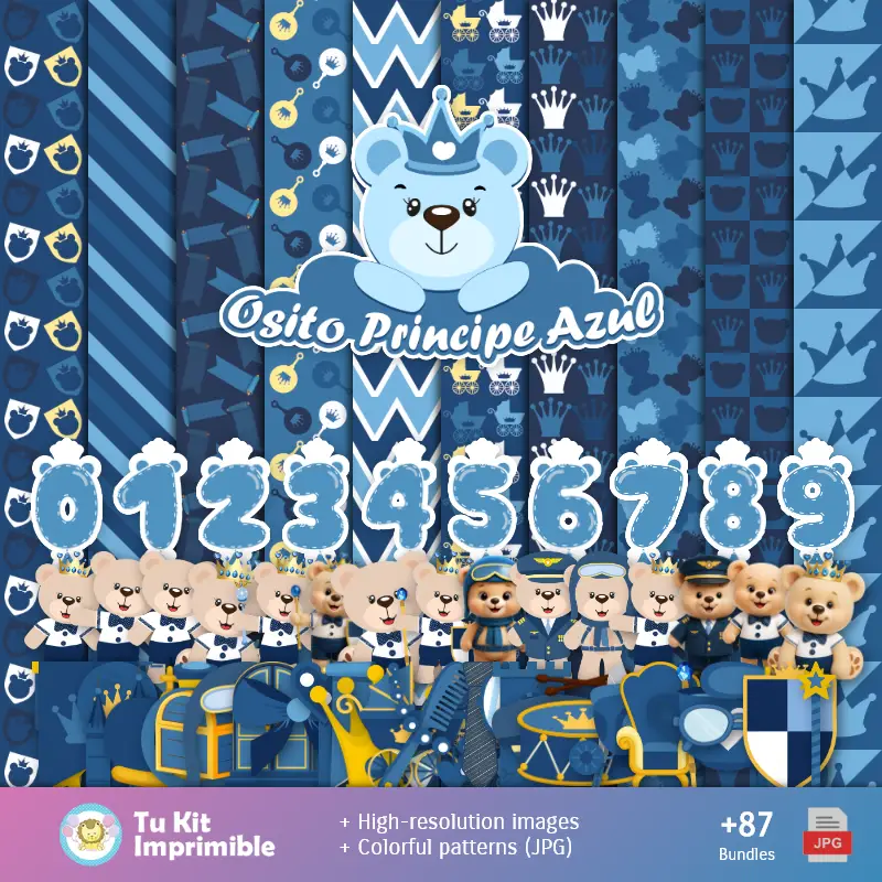 Wallpapers Prince Blue Bear - Digital Decor Papers