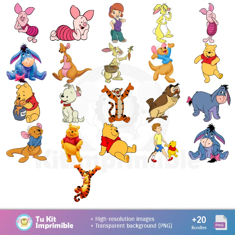 Personajes | Winnie il Pooh modelli e texture - Scrapbook e kit partito