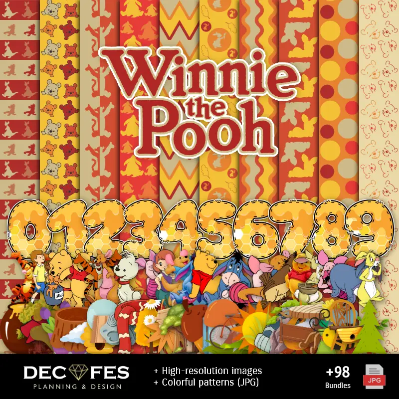 Winnie the Pooh Digital Paper - Stampabile per Scrapbook e fai da te