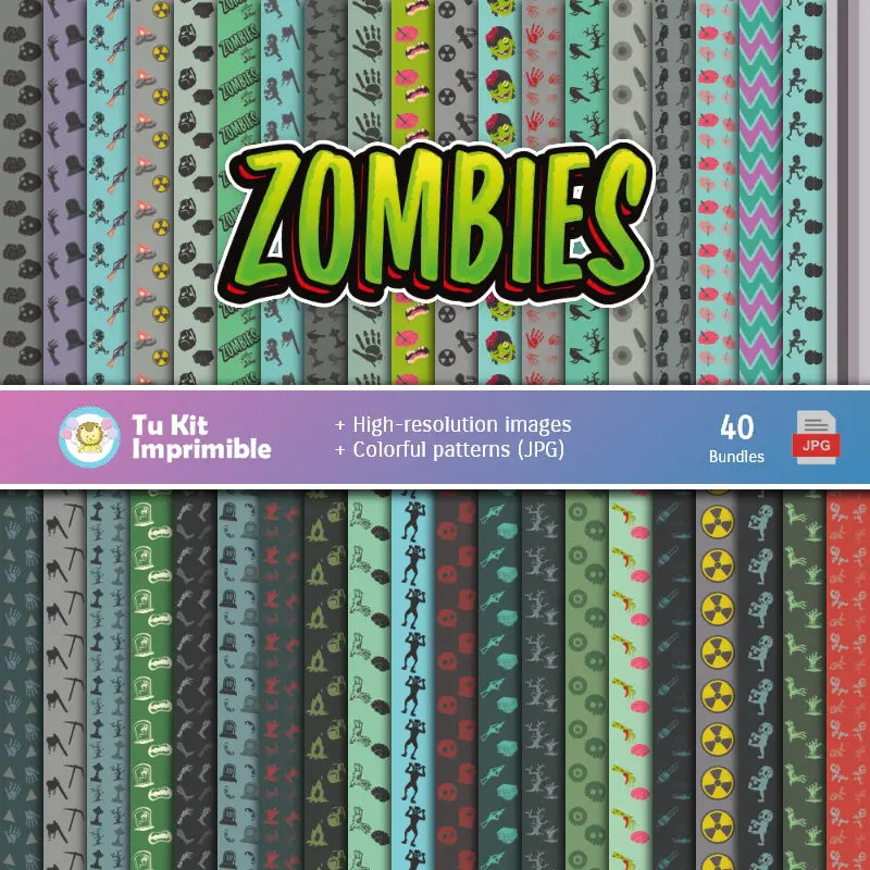 Set de Papeles Digitales Zombies - Fundos para Festas e Scrapbooking