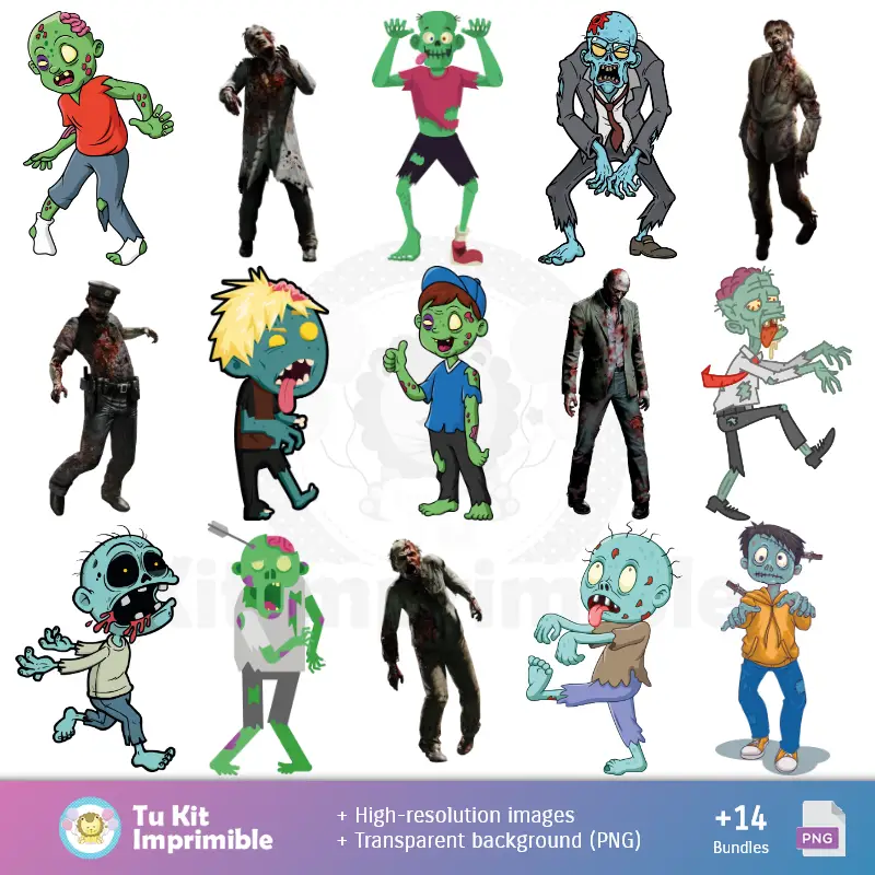 Personajes | Modelli di zombie e texture - Scrapbook e Kit di partito