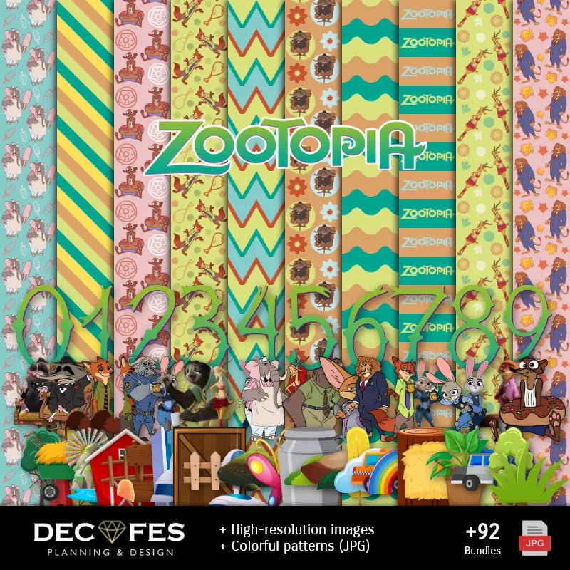 Zootopia Digitales Papier - Druckbar für Scrapbook und DIY