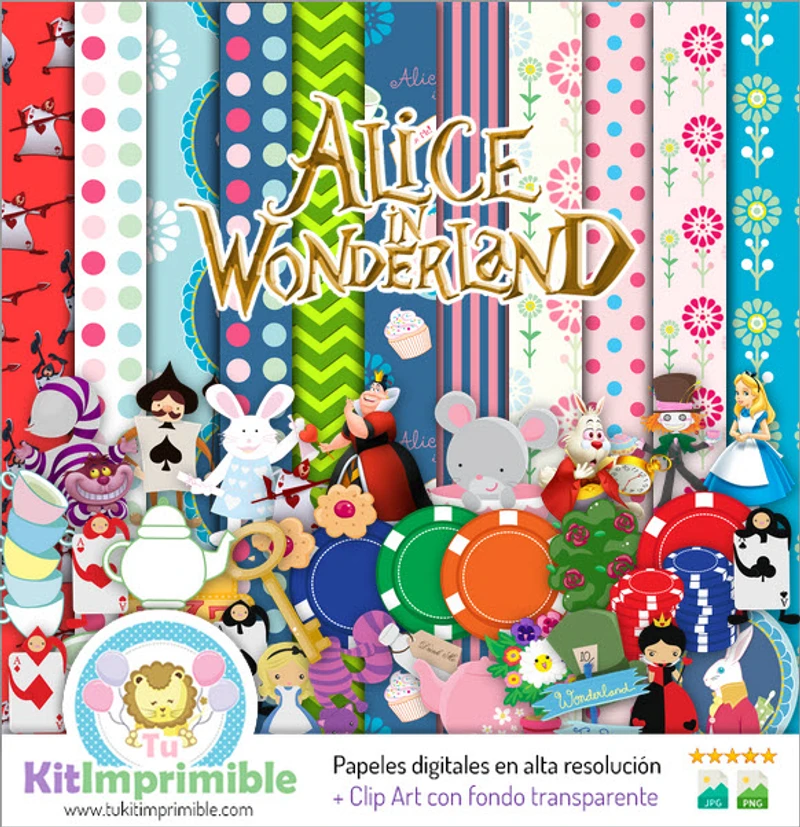 Alice im Wunderland Digitales Deko-Hintergrundset - M2