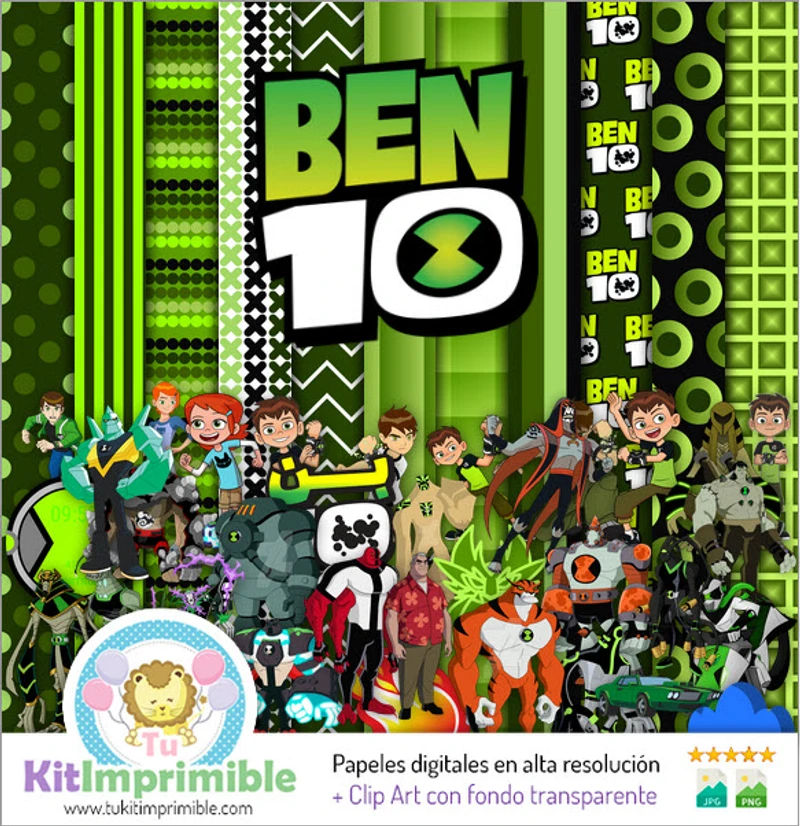 Ben 10 Digital Papers per feste per bambini - M1