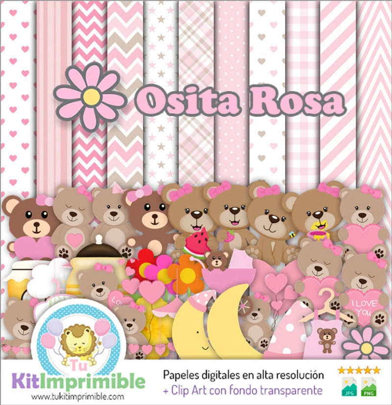 Carta digitale con orsetto rosa, decorazione femminile - M1