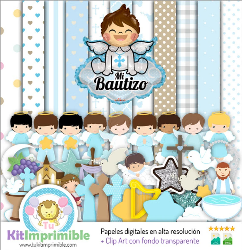 Carte digitali per decorazioni per la festa del battesimo del bambino - M1