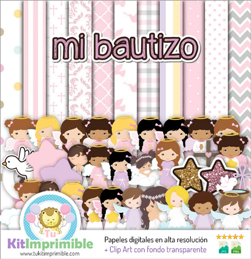 Carte digitali per decorazioni per la festa del battesimo della bambina - M1