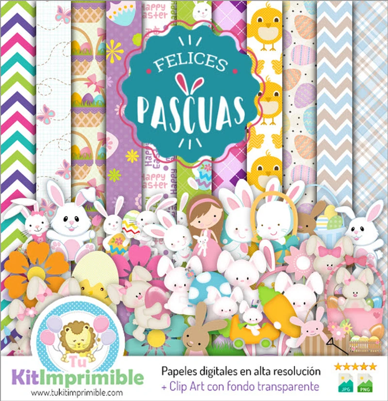Conjunto completo de álbum de recortes digital com coelhinho da Páscoa - M4
