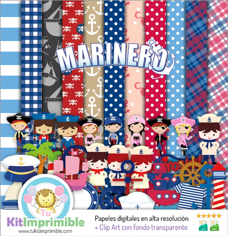 Conjunto completo de scrapbook digital com tema náutico - M4