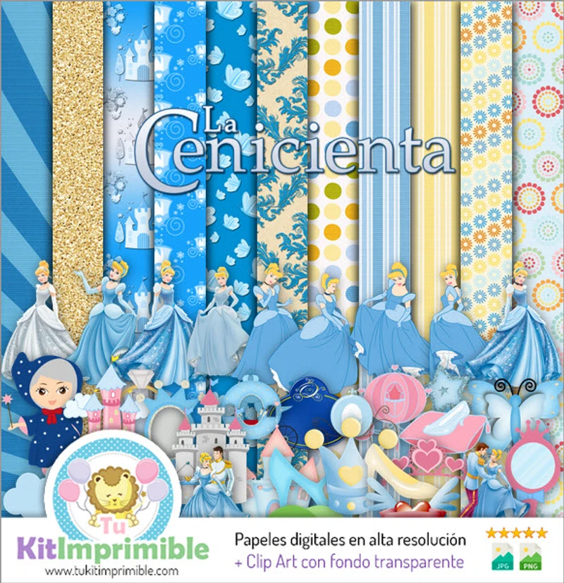 Conjunto completo de scrapbook digital da Cinderela - M4