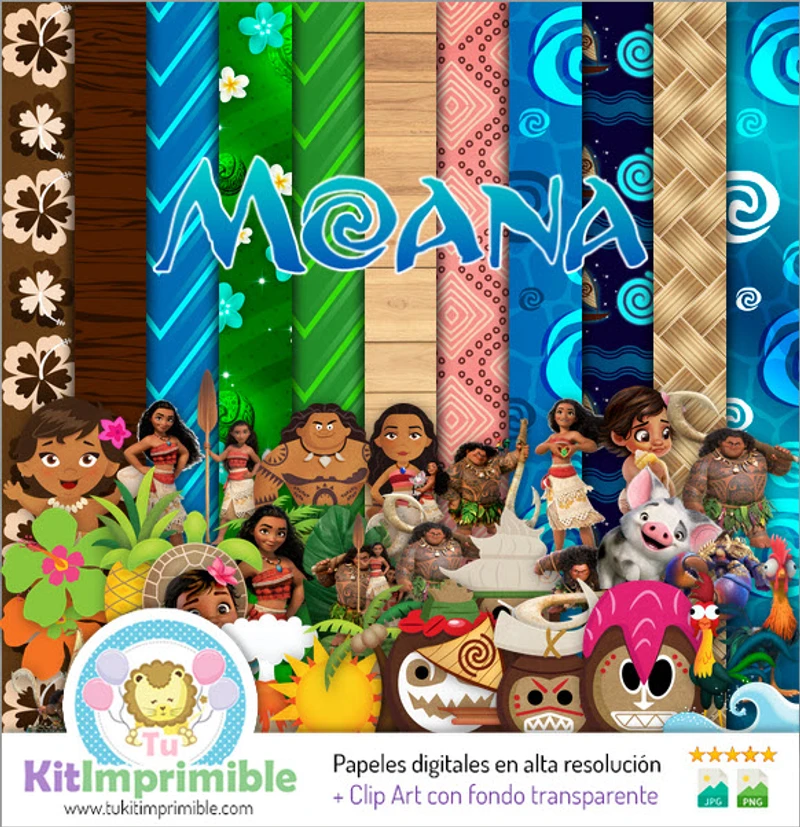 Conjunto completo de scrapbook digital da Moana - M4