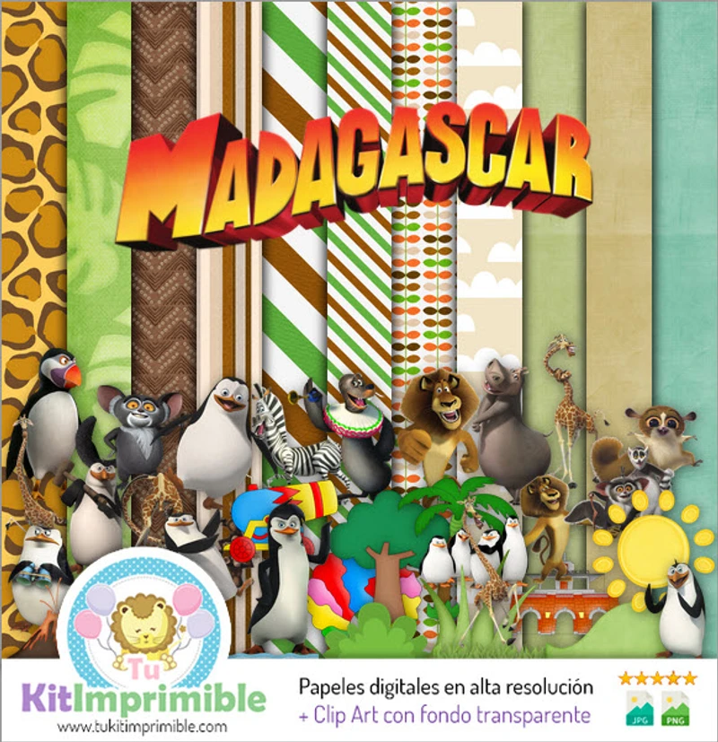 Conjunto completo de scrapbook digital Madagascar - M4