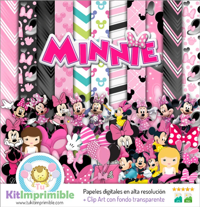 Conjunto Digital Completo para Scrapbook Minnie Mouse Rosa - M4