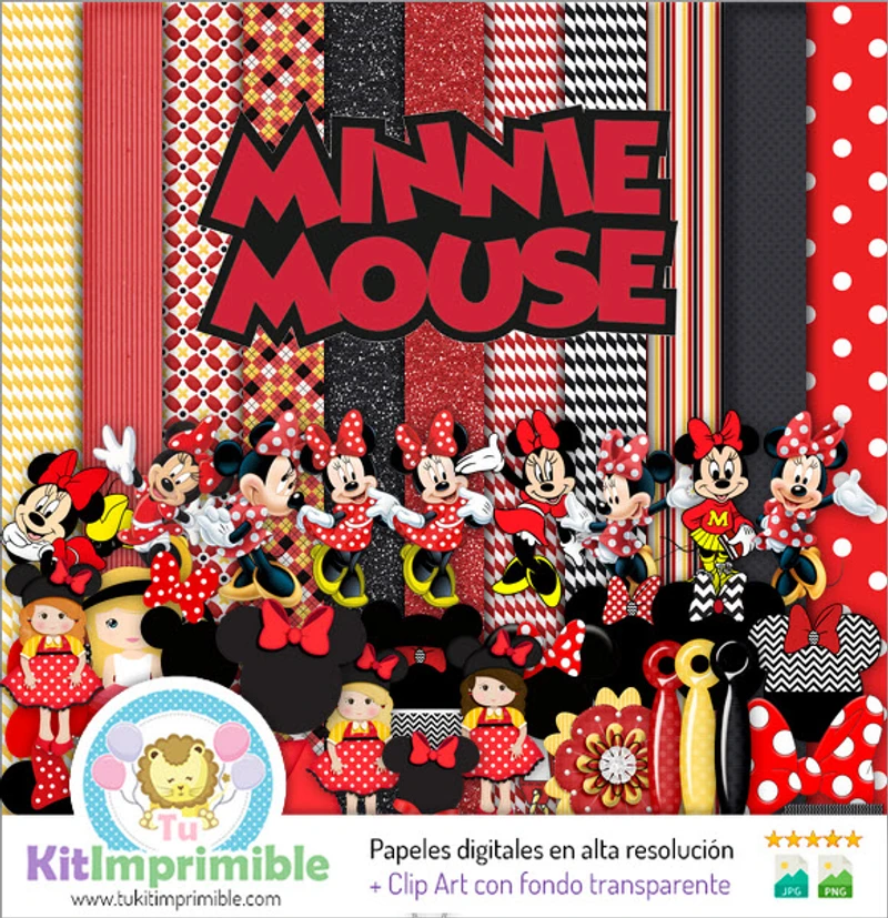 Conjunto Digital Completo para Scrapbook Minnie Mouse Vermelho - M4