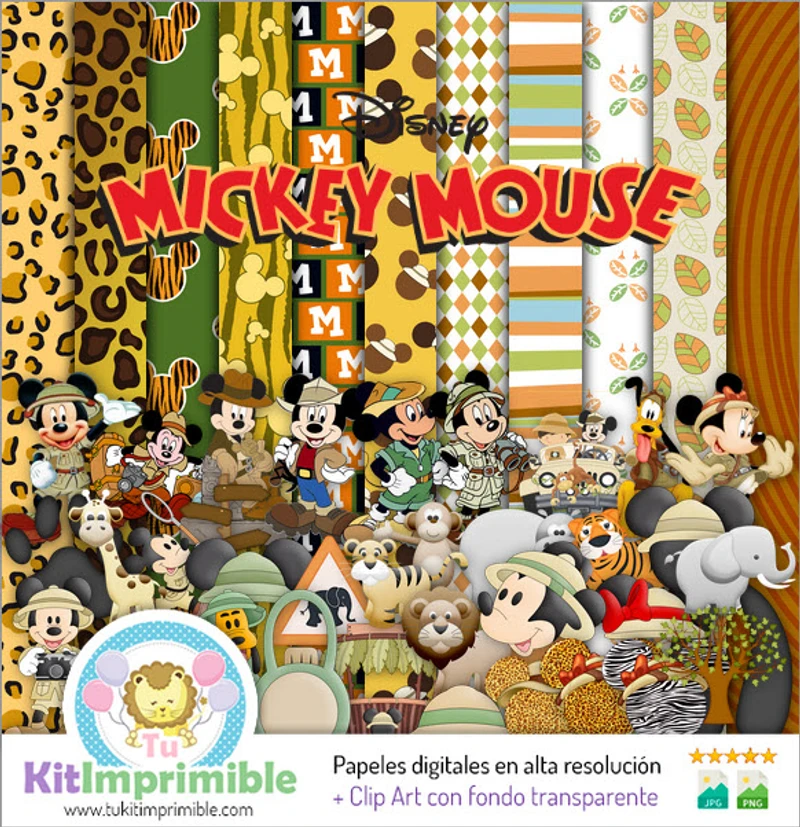 Conjunto Digital Completo para Scrapbook Safari do Mickey Mouse - M4