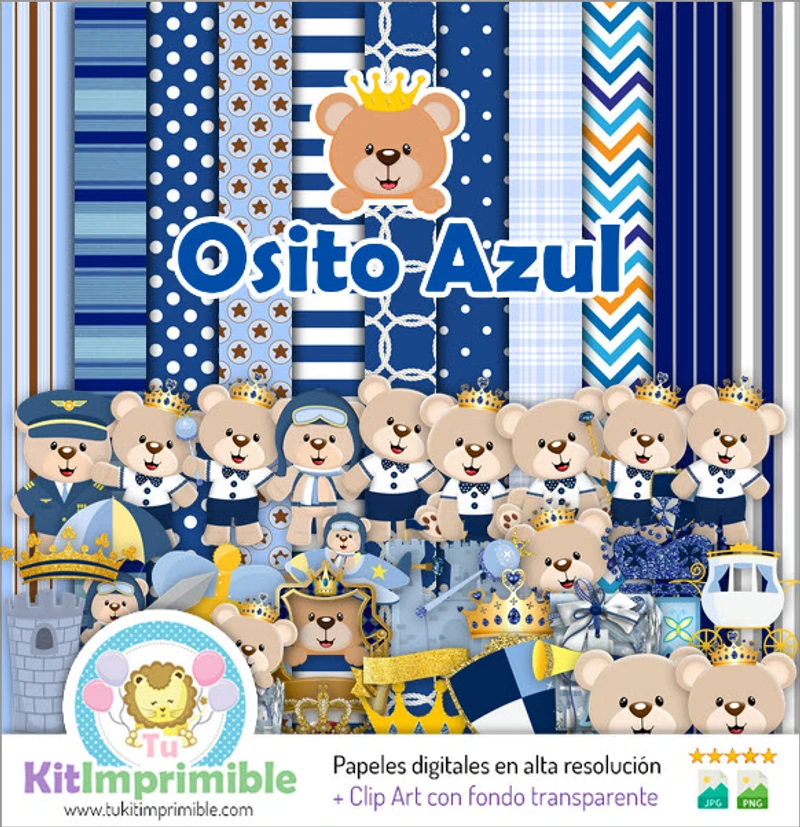 Decorazione orsacchiotto Little Blue Prince Digital Papers - M1