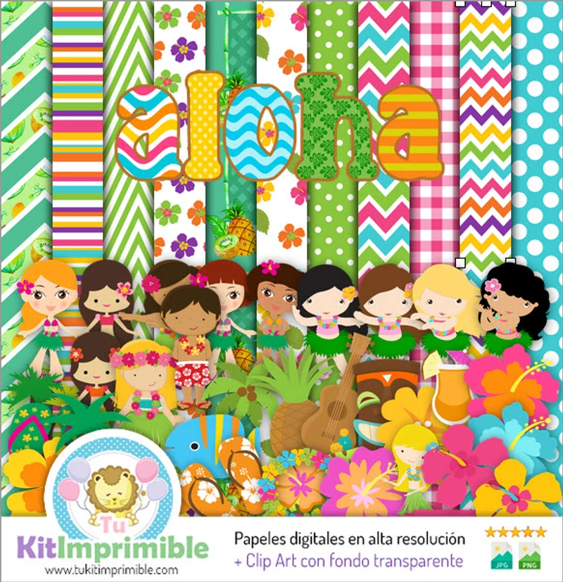 Digital Papers Hawaiian Aloha Party Decoration - M1