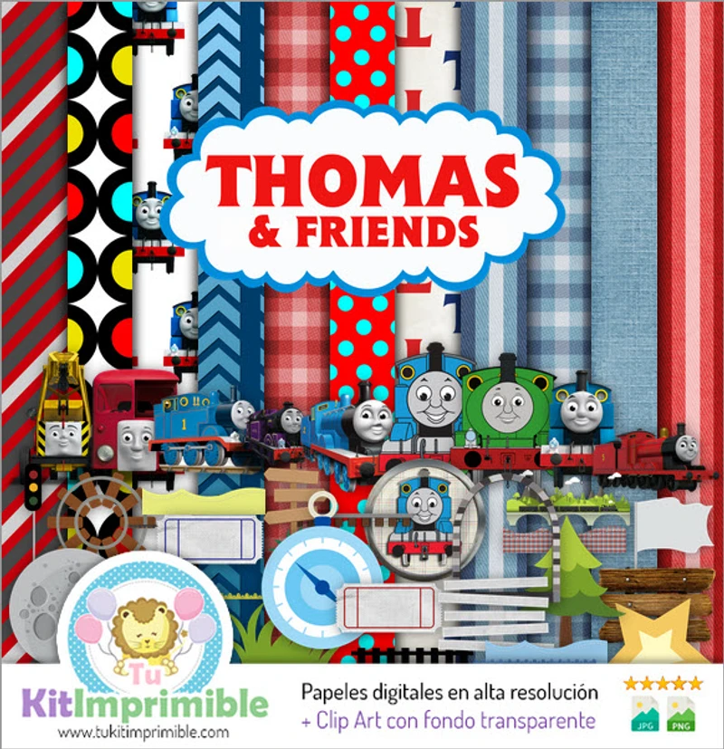 Digitale Papiere für Kindergeburtstage mit Thomas der Lokomotive - M1