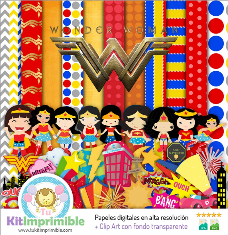 Digital Papers Wonder Woman Superhero Parties - M1