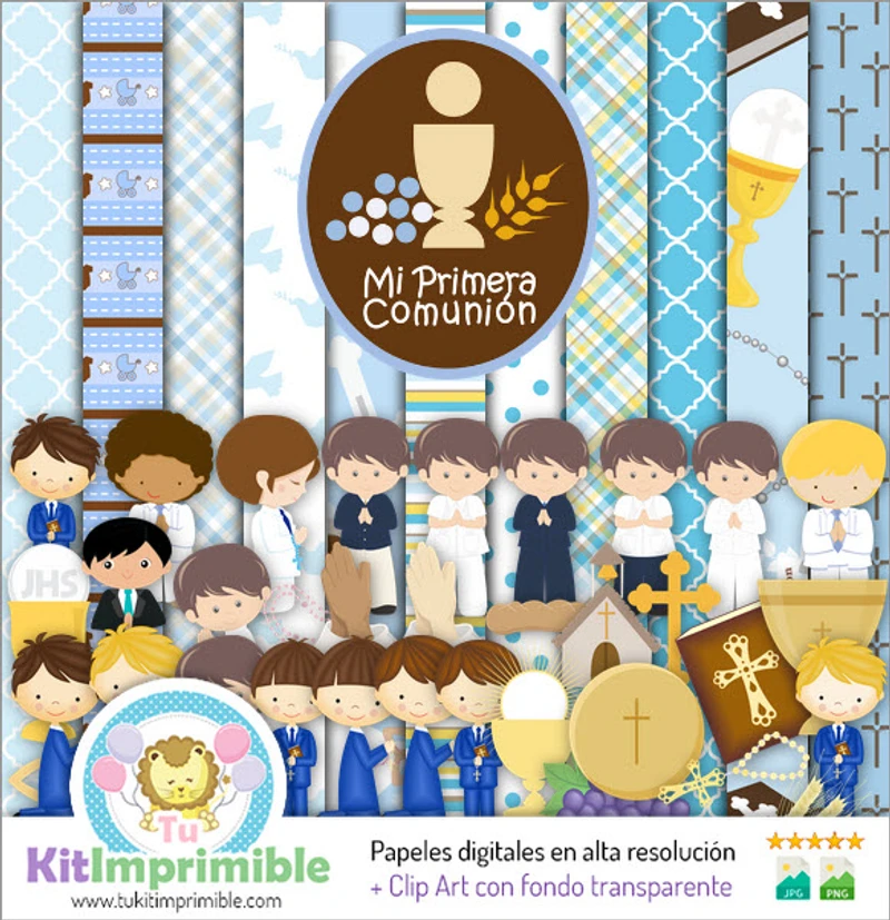 Documentos digitais para cerimônia de primeira comunhão e confirmação de menino - M1