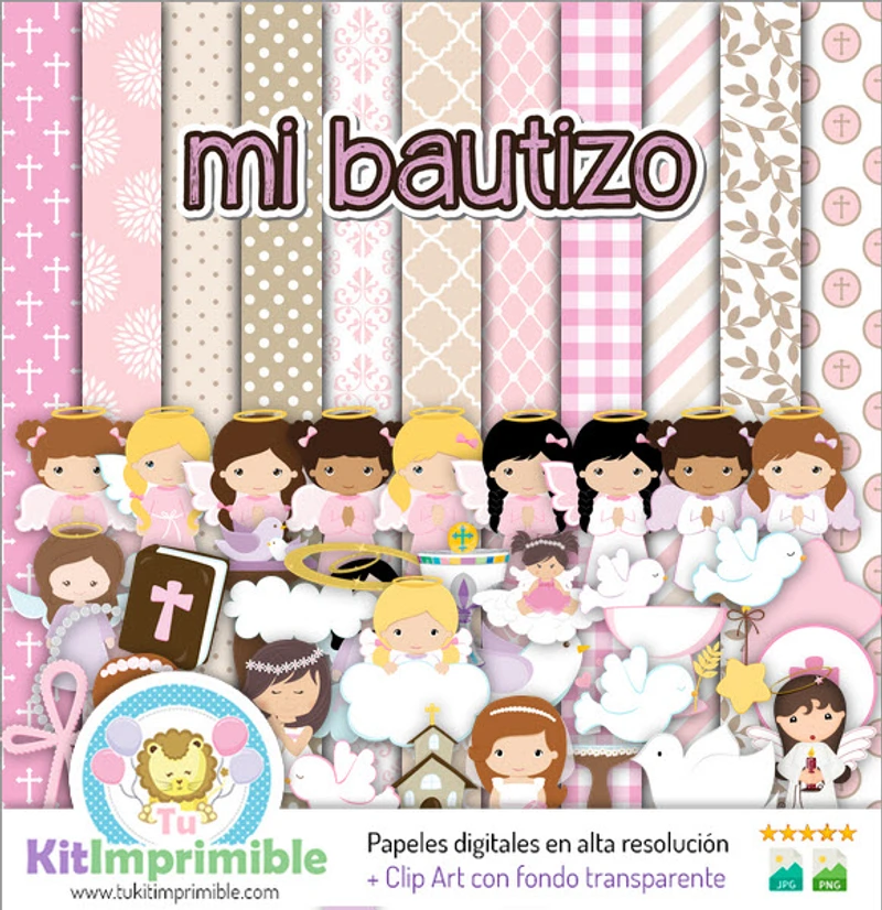 Elegant Digital Baptism Invitations for Girls - M5