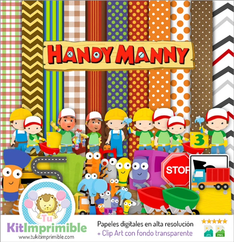 Ferramentas para Festas com Papéis Digitais do Handy Manny - M1