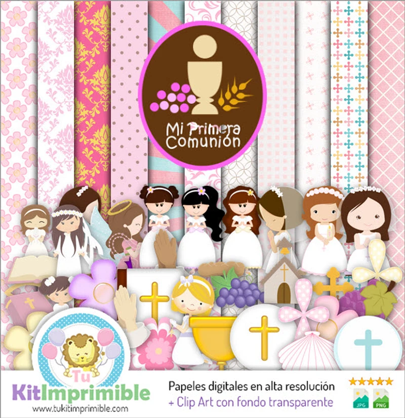 Girl's Communion Confirmation Kit Digital Backgrounds - M2
