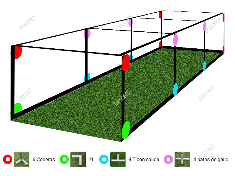 Giunti a gomito e traverse per tendalino da evento di dimensioni 5 m x 15 m