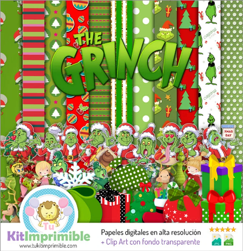 Grinch-Digitalpapiere Weihnachtsdekoration - M1