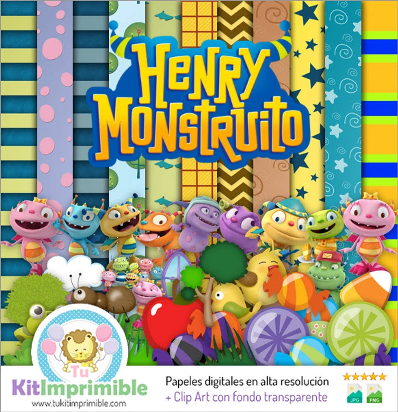 Henry Little Monster Digital Papers per feste per bambini - M1