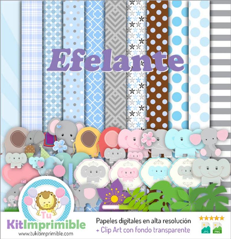 Inviti Safari Elephant Digital Papers - M5