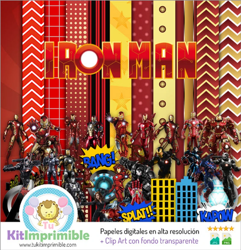 Iron Man Digital Papers Superhero Parties - M1
