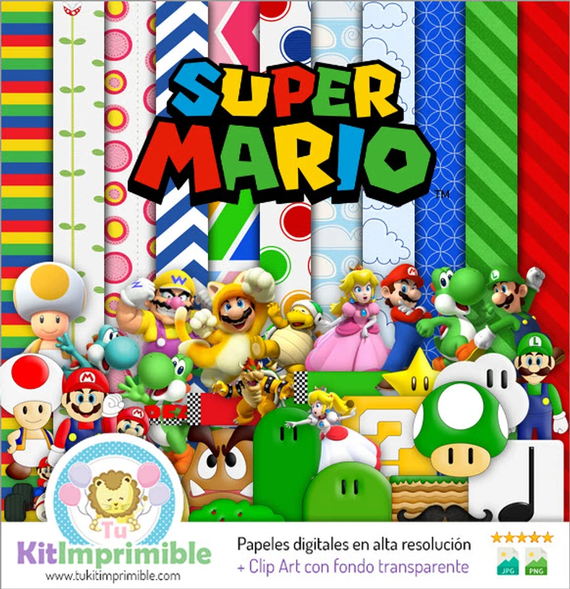 Jeux vidéo de fête Super Mario Bros - Papiers numériques - M1