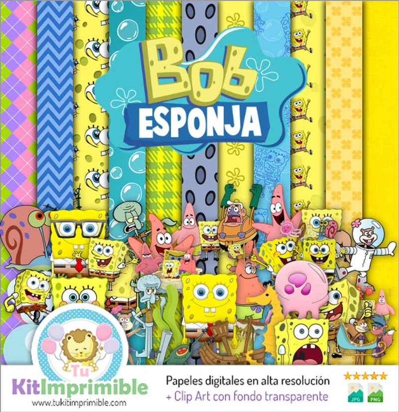 Kit Bob Esponja Digital Fondos Decorativos Fiestas - M2