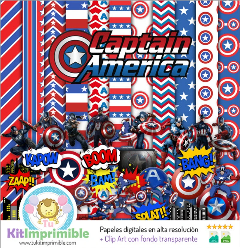 Kit Capitan America Digital Fondos Decorativos Fiestas - M2