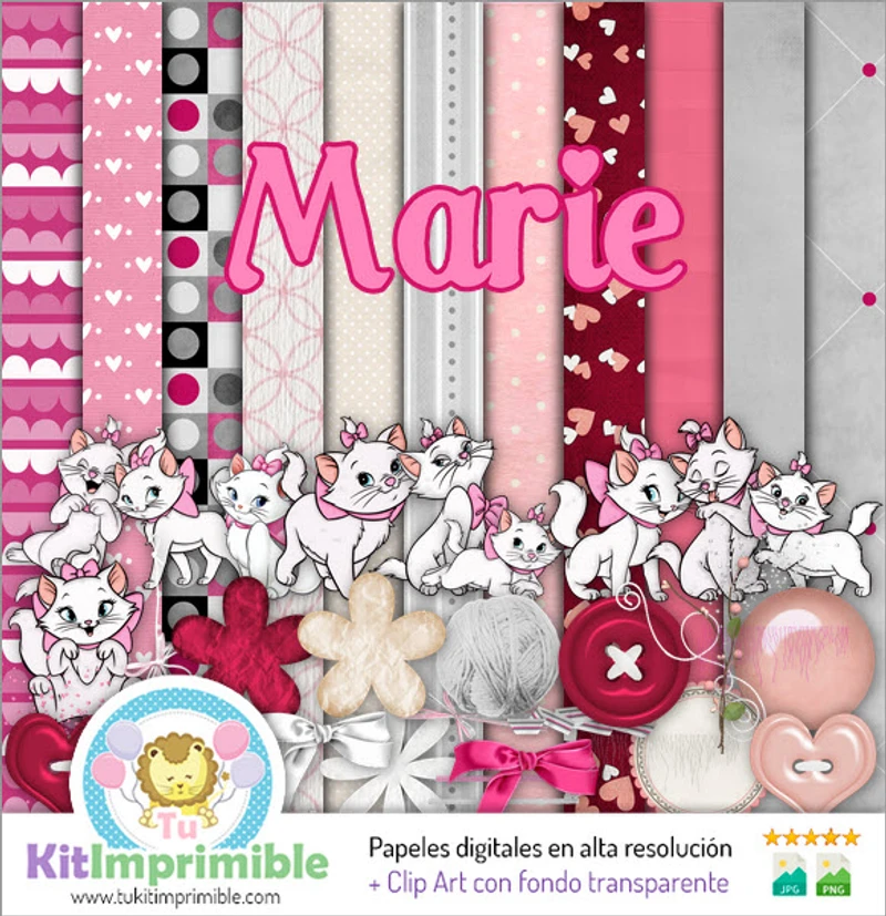 Kit complet de scrapbooking numérique Gatita Marie - M4