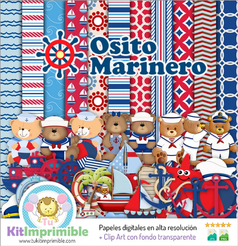 Kit complet de scrapbooking numérique Ours marin - M4