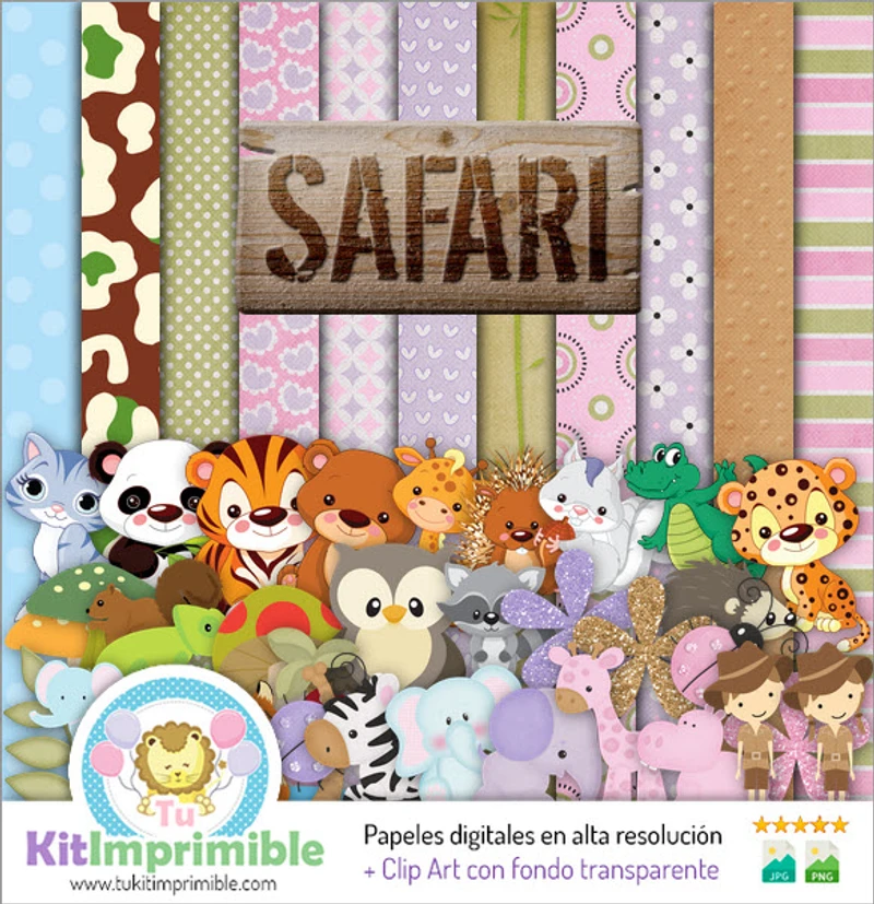 Kit complet de scrapbooking numérique Safari Baby - M4