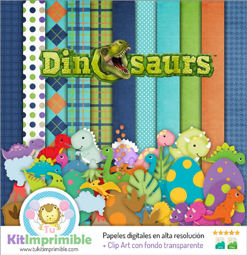 Kit complet de scrapbooking numérique sur les dinosaures - M4
