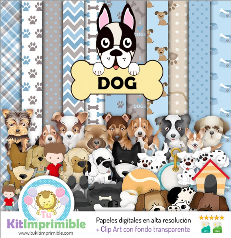 Kit completo de decoração digital para festa com cachorrinhos - M6