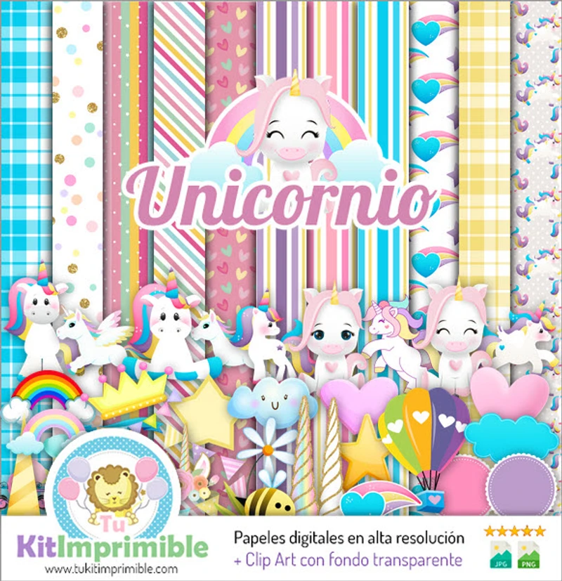 Kit completo de decoração digital para festa de unicórnio - M6