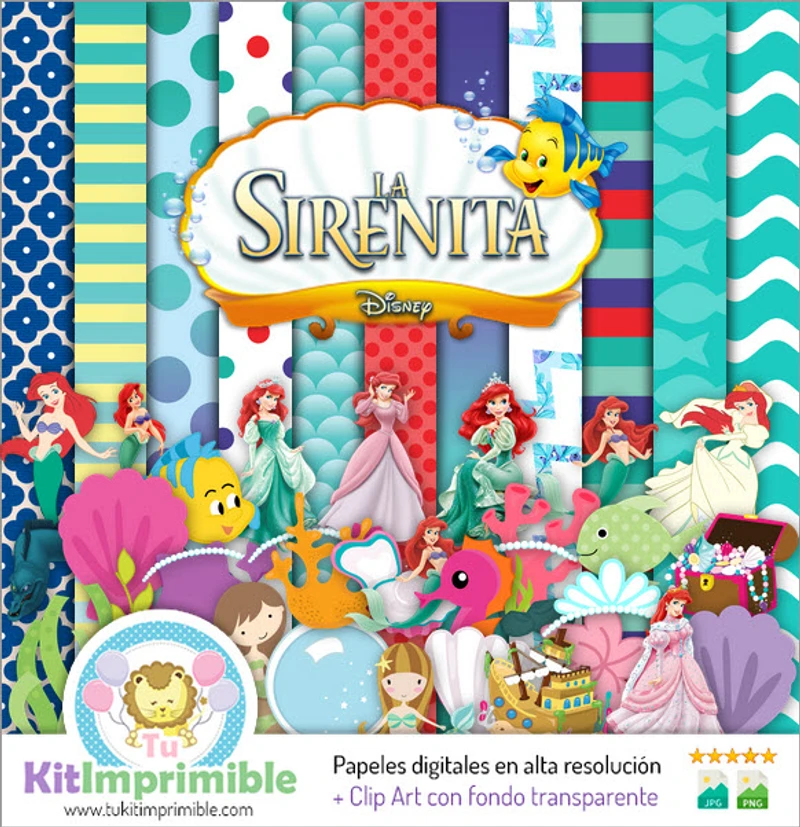 Kit completo di decorazioni digitali Ariel della Sirenetta - M6
