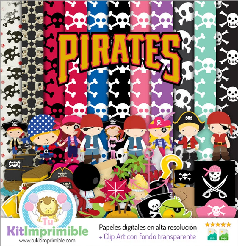 Kit completo di decorazioni digitali per feste a tema pirati - M6