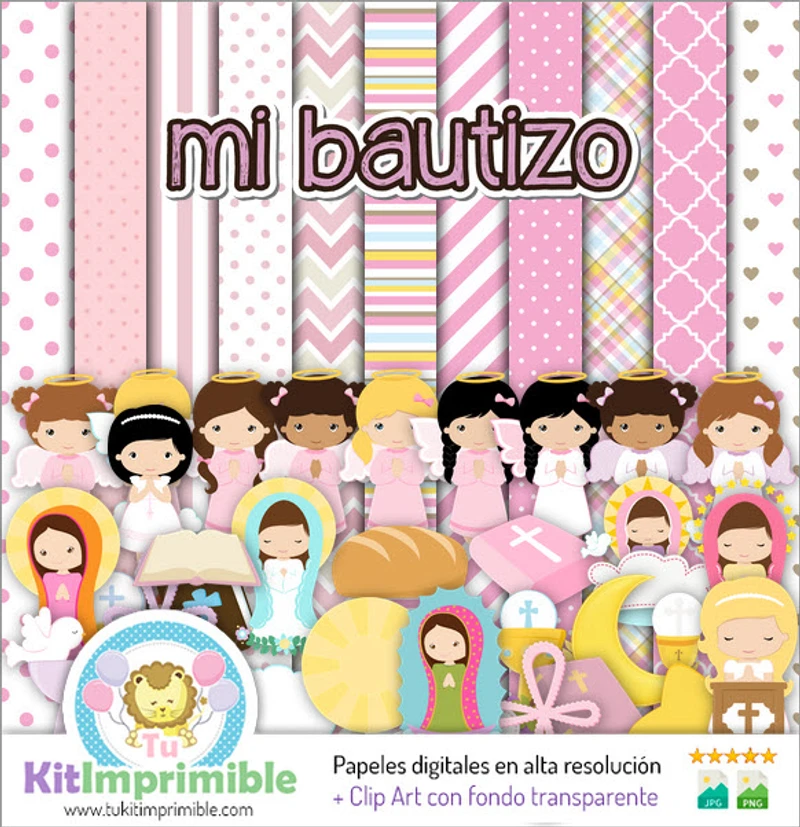 Kit completo para batizado de menina, decoração digital para festa - M6